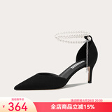 Lily Wei【月影】毛晓彤明星同款珍珠高跟鞋夏凉鞋小码情人节礼物 黑色跟高6厘米 37