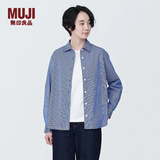 无印良品（MUJI）女式水洗平纹衬衫领长袖衬衫女士衬衣外套白衬衫纯棉全棉 藏青色条纹 L(165/88A)