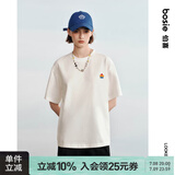 bosie【小花人系列】夏季新款短袖T恤男女情侣刺绣基础简约圆领上衣 白色 XL