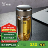希诺抗菌玻璃杯双层透明水杯男高档泡茶杯子XN-1926中闪银灰 370mL