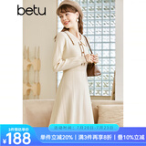 betu百图女装秋冬新款连衣裙翻领小香风收腰毛织撞色边裙子2210T78 杏色 M