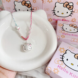 hellokitty项链女足银999宝宝纯银吊坠可爱凯蒂猫锁骨链生日礼物 hellokitty彩色猫+爱心渐变粉绳