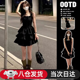 JIOESC2025新款法式黑色吊带连衣裙女夏掐腰显瘦气质绝美公主蛋糕蓬蓬裙 黑色吊带连衣裙 XL (建议110-120斤)