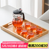 瓷牌茗茶具玻璃茶具套装可拆洗内胆飘逸杯泡茶壶居家办公懒人自动红茶泡茶器 尚型飘逸杯+6杯+手拉托盘 500ml