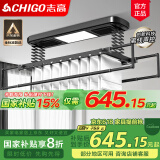 志高（CHIGO） 智能电动晾衣架升降晾衣机阳台智能遥控家用带烘干LED照明晒衣架 黑色+照明横杆语音杀菌风干烘干