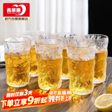青苹果冰川石纹玻璃水杯 加厚家用耐热玻璃杯茶杯果汁日式杯子高款6只