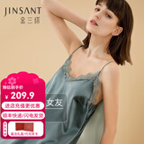 金三塔商场同款真丝睡衣女100%桑蚕蕾丝花边v领真丝吊带裙睡裙礼物 雾霾兰9330 L