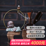 祥业 黑檀木六君子茶具配件实木底座倒流香哥窑紫砂茶宠功夫茶艺组合创意摆件 六君子-书