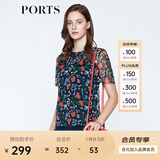 PORTS宝姿 新品商场同款女装 夏季新品红花蓝屋荷叶边领上衣 丈青印花 L (8)