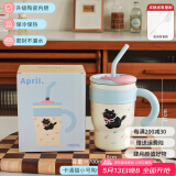 肆月冰霸杯吸管保温杯大容量水杯女巨无霸杯子保冷杯生日礼物 卡通猫700ml【陶瓷内胆涂层】