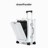 梦旅者商务拉杆箱pc万向轮前开盖铝框行李箱男电脑登机密码箱女旅行箱子 哑光白色卡扣 24英寸 （箱体破裂一年内换新）