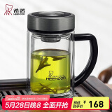 希诺双层玻璃杯男家用商务办公水杯带手柄泡茶杯子XN-9321 435mL