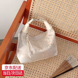 国风丝绸刺绣旗袍包包女2025新款夏季斜挎饺子包古风新中式手提包 米白色