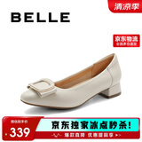 百丽气质时尚平跟鞋女百搭淑女单鞋A6Z1DAQ4 米白 39