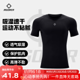 准者健身长短裤男式高弹速干运动套装跑步骑行压缩健身衣服打底紧身裤 Z123210348纯正黑 【短袖】 L (175)