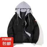 2025假两件棉服男士外套棉衣冬季新款潮保暖加厚小个子面包服棉袄 黑色 4XL