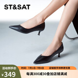 星期六（St&Sat）女鞋石头纹羊皮革通勤浅口猫跟单鞋 黑色（皮面） 37