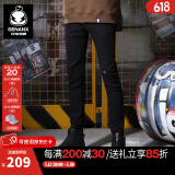 闪电潮牌（GENANX）小脚乞丐牛仔裤潮修身弹力设计师潮牌破洞紧身牛仔裤男青年 黑色 31