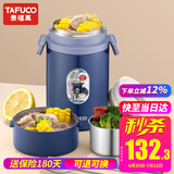 泰福高（TAFUCO）泰迪珍藏卡通学生焖烧杯便携316不锈钢长效保温密封防漏汤桶带包 T2285两层深海蓝+包+餐具 0.9L