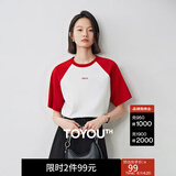 初语多款多色纯棉t恤女2025年夏季新款图案印花圆领短袖上衣 红色-米白-SMILEGT528005 M