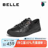 百丽印花百搭小白鞋男款夏季舒适牛皮两穿休闲板鞋8GL01BM4 黑色 38 (240mm)