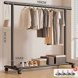 妙立简易晾衣架落地家用可移动挂衣架卧室室内凉衣杆宿舍单杆衣帽架子 【巨粗32管】高级黑150cm 送轮子+底脚