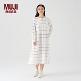 无印良品（MUJI）女式 法兰绒抽褶连衣裙 美拉德纯棉起毛宽松长裙子秋冬 BC08CC3A 原色格纹 M 160/84A