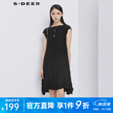 S.DEER圣迪奥女装休闲潮流风平领肌理褶皱不规则摆无袖连衣裙S19281231 黑色/91 L 170