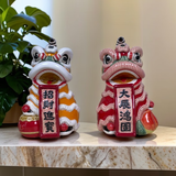 美陶（MEI TAO）《狮舞升平》 石湾公仔 国潮陶瓷雌雄醒狮岭南工艺品家居桌面舞狮 狮舞升平【鸿图款】雌雄一套 狮舞升平