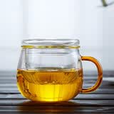 美斯尼 茶杯玻璃茶具茶水分离杯子泡茶玻璃水杯马克杯加厚带把手过滤 彩蜂杯320ml（琥珀色）