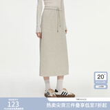 范思蓝恩半拉领廓形落肩加绒加厚重磅卫衣女冬季2024新款14491 燕麦灰半身裙 S