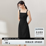 尚都比拉夏季气质一字领吊带连衣裙女修身显瘦高级感法式小黑裙 黑色 S