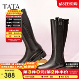 他她（TATA）厚底长筒靴女靴英伦加绒保暖骑士靴高筒靴秋冬新WXK02DG3 黑色（绒里） 36