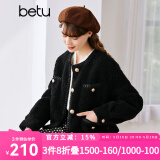 betu百图女装冬季新款短外套圆领复古时尚外套长袖短外套女2211T84 黑色 L