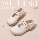 富罗迷女童皮鞋儿童公主鞋方口单鞋时尚儿童校园演出鞋 米白 35