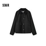 森马（Semir）复古巴恩风外套女短款宽松上衣秋纯棉灯芯绒翻领夹克101524108016