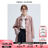 VEGA CHANG皮衣女款2025年新款春秋美式复古中长款PU皮外套 橡皮粉 M