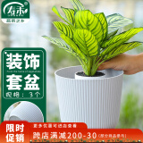 寿禾花盆套盆储水防漏水无托盘塑料盆 浅灰花纹装饰盆(底部无孔)3个装