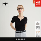 麦檬万件爆款MM口碑原创桑蚕丝凉感针织上衣短袖春夏淡人穿搭 水滴领-短袖-黑色5G4930291 M （100-115斤）