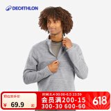 迪卡侬（DECATHLON）保暖户外抓绒衣外套男女运动宽松秋摇粒绒外套冲锋衣内胆 男款-半拉链-浅灰色 2XL