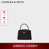 CHARLES&KEITH金属扣带凯莉包婚包手提单肩包包女包生日礼物CK2-50270880 Black黑色 S