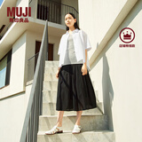 无印良品（MUJI）女式 强捻 抽褶裙 长半身裙女裙子女装格子裙25年夏季BE1VEC5S 黑色 M （160/66A）