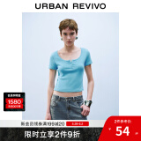 UR2025春季新款女装时尚修身纽扣式U型领短袖T恤UWB450007 中蓝 S