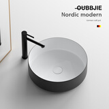 欧贝洁（OUBBJIE） 台上盆小尺寸洗脸盆陶瓷洗手盆台盆圆形卫生间水盆彩色艺术盆 外黑色-下水+黑色冷热旋转龙头 外径尺寸400*400*130