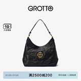 GROTTO个乐经典黑石hobo包大小号植鞣绵羊皮腋下单肩斜挎软包礼物 经典黑 金标L