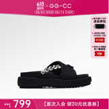 GG-CC【白鹿同款】夏季新款时尚带钻厚底拖鞋百搭凉拖人字拖女G24S0028 黑色拖鞋 37