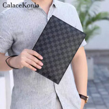 CalaceKonla手包男大容量超薄信封包商务男士手拿包手夹包休闲手抓包时尚CK39 39#格子黑色
