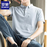 罗蒙（ROMON）短袖t恤男士商务polo衫男夏季休闲短袖男上衣服外套男 灰L