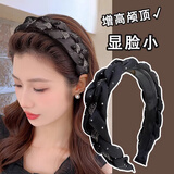 伊黛儿黑色高级感头箍时尚新款满天星带齿发箍女洗脸头箍发卡百搭头饰 黑色宽边水钻发箍F1987