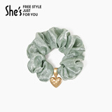 She's茜子发饰心形发圈大肠圈头花头绳马尾皮筋绑头发绳头饰生日礼物女 星尘浅绿D0（加宽细闪款）